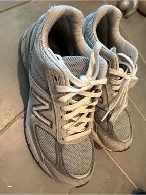 New Balance Light Gray Mesh & Suede Running Shoes